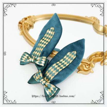Fox Cherry - Green Lattice Rabbit Ear Bow Lolita Hat Headdress