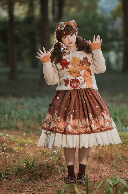 Miss Point - Chubby Fox in the Forest - Kawaii Lolita Sweater Customized Winter Lolita Couple Outfit