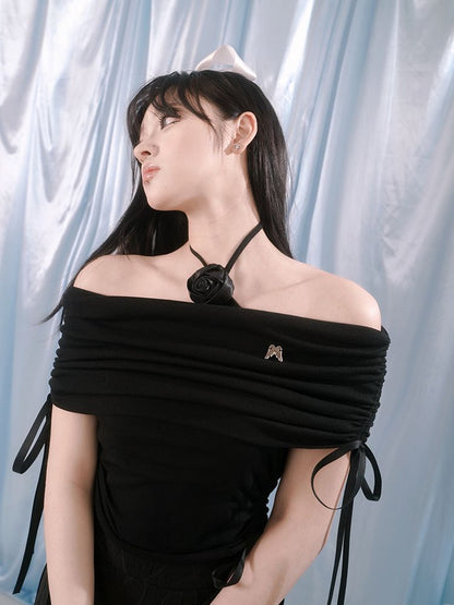 Rose brooch slim fit short knit vest【s0000002167】