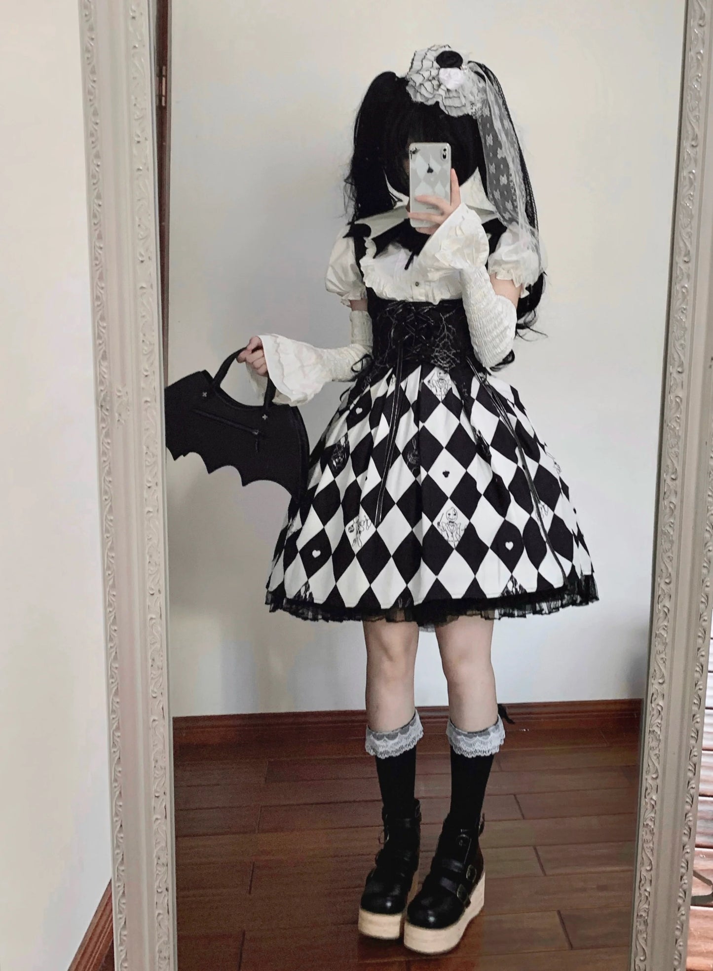 Gazing Galactic - Dusk Melody - Gothic Lolita Bat Shaped Collar Shirt, Detachable Jabot