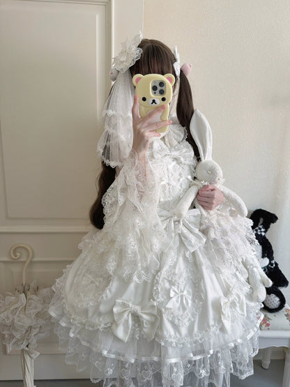 Sugar Girl - Velvet Sweetheart - Doll-like Sweet Lolita Jumper Dress, Bow Accents