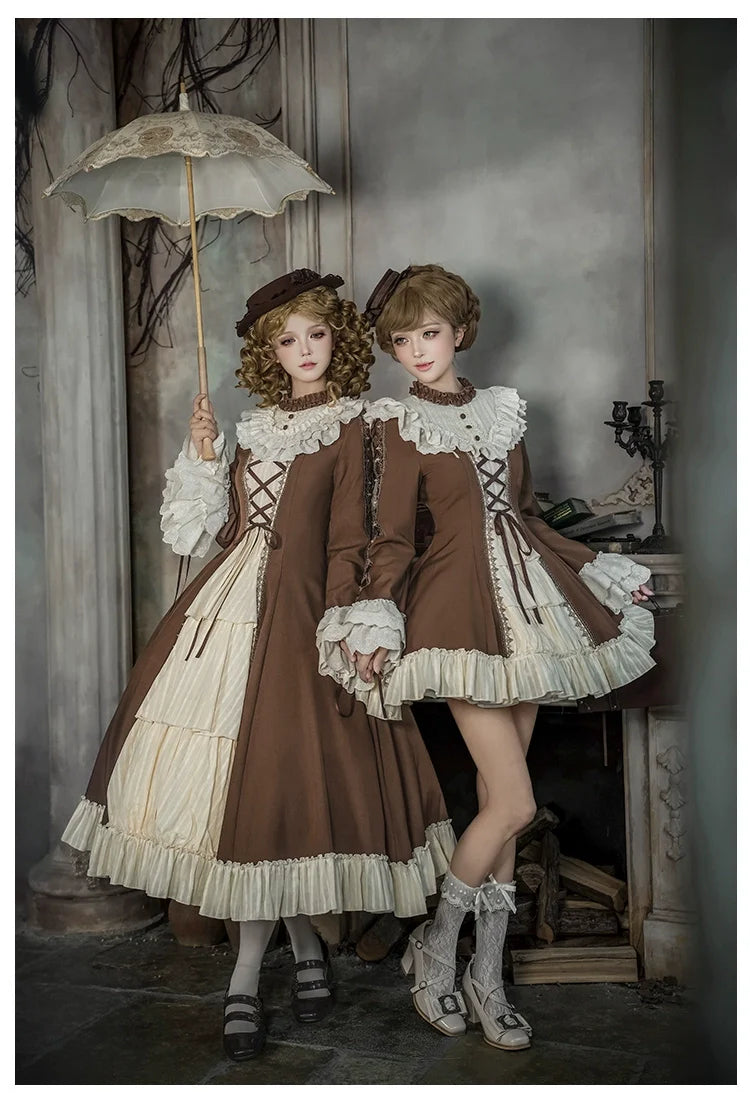 With PUJI - Walnut Box - Classic Lolita OP Dress Suit, Flared Sleeve