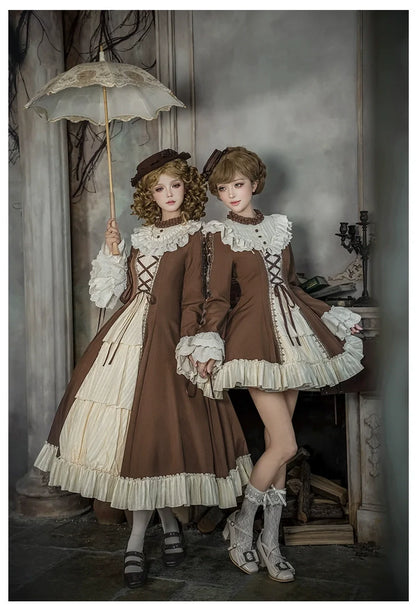 With PUJI - Walnut Box - Classic Lolita OP Dress Suit, Flared Sleeve