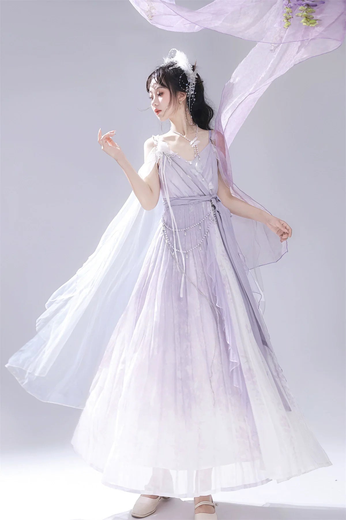 Meow Studio - Han Lolita Dress Side Slit Purple JSK Dress