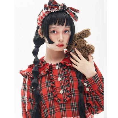 Soso Meme Club - Vintage Lolita OP Dress Red Lolita Plaid Dress for Spring Summer