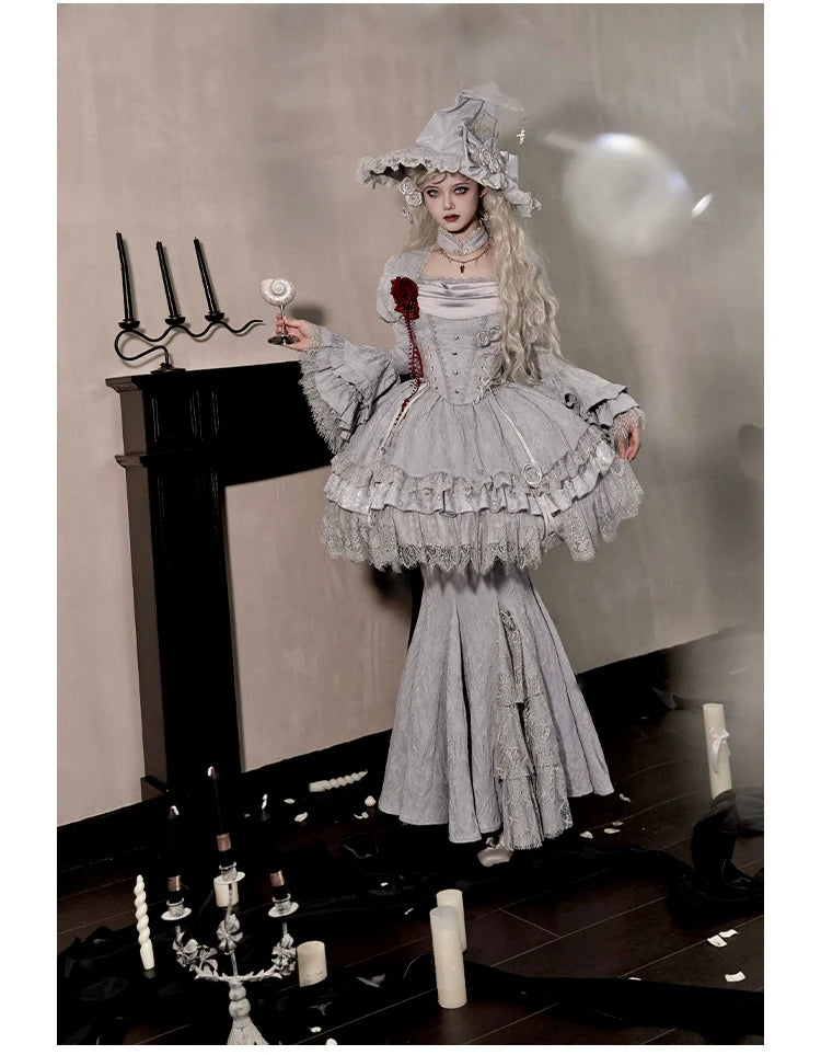 With PUJI - Letter and Poetry ﾂｷ Twilight - Gothic Witch Lolita SK Suit Bodice Mermaid Dress
