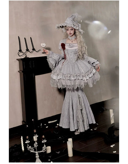 With PUJI - Letter and Poetry ﾂｷ Twilight - Gothic Witch Lolita SK Suit Bodice Mermaid Dress