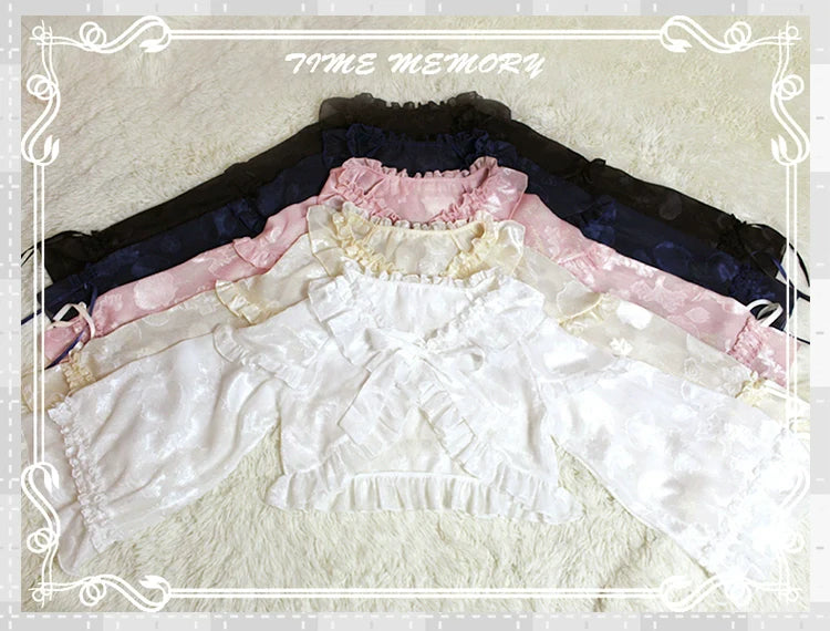 Time Memory - Xianbei - Sweet Lolita Chiffon Lantern Sleeve Cardigan with Bow