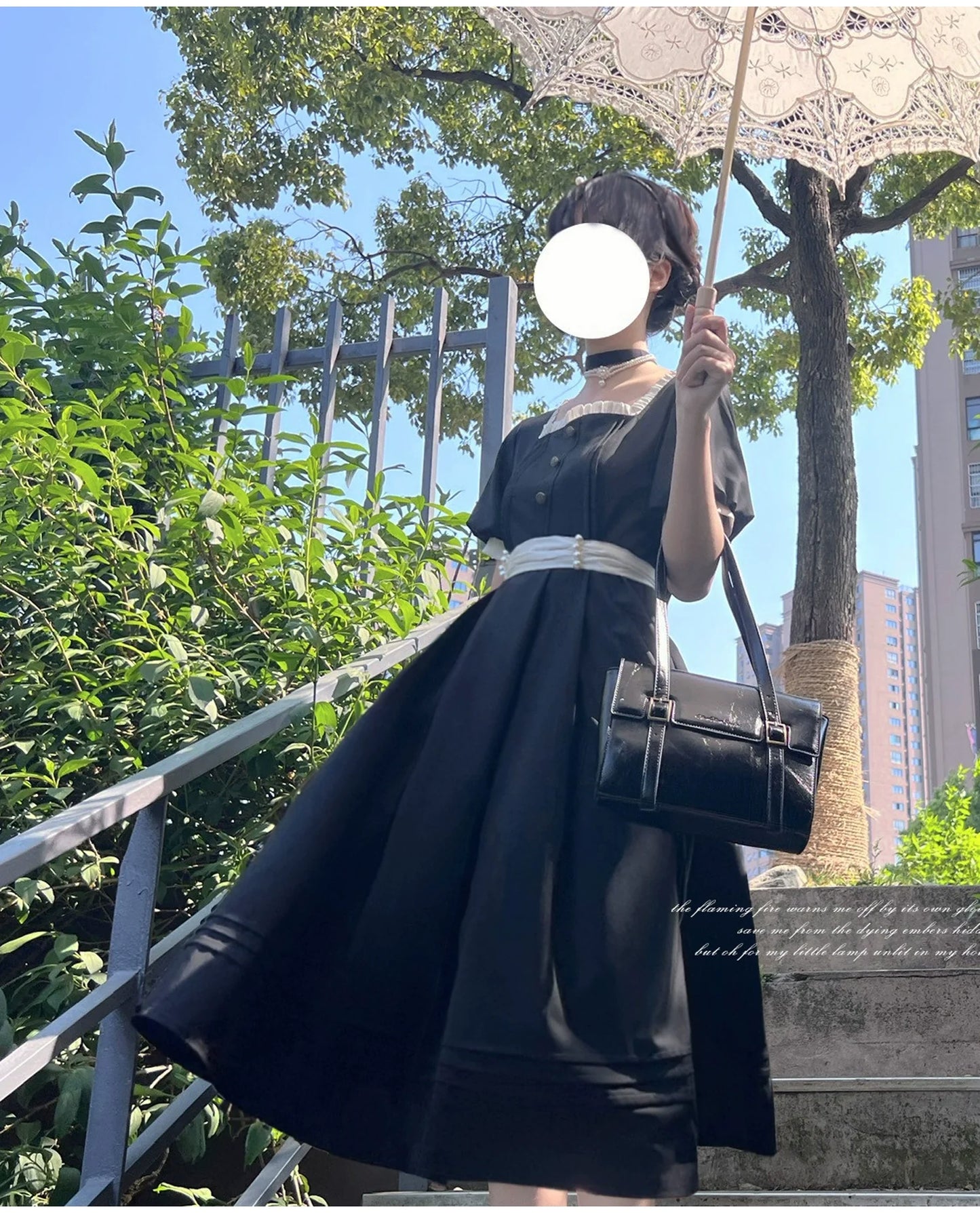 HuTaoMuJK - Thoughts - Vintage Lolita OP Dress Square Neckline Black Lolita Dress