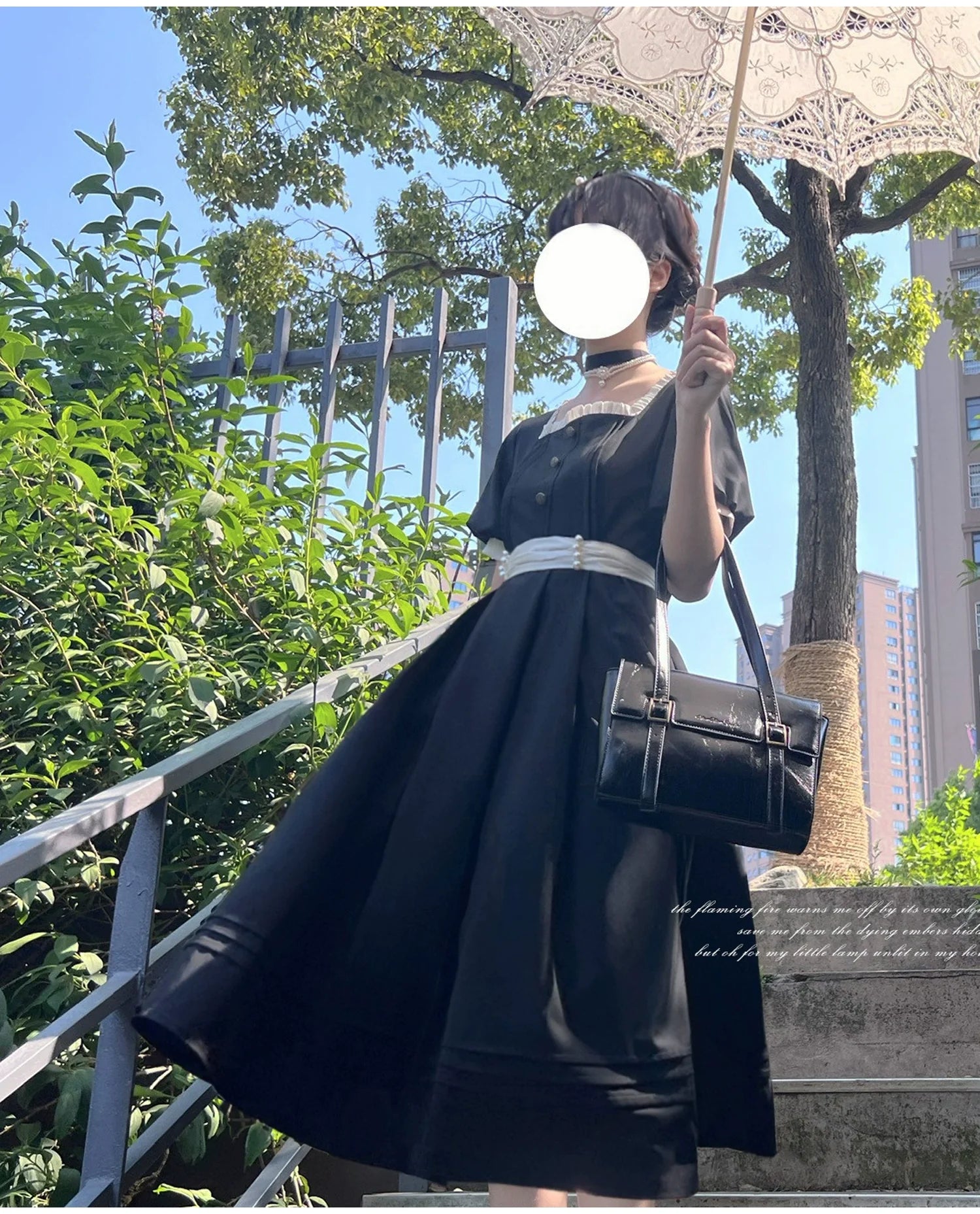 HuTaoMuJK - Thoughts - Vintage Lolita OP Dress Square Neckline Black Lolita Dress