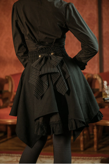 Mr. Yi's Steam Continent - Gothic Lolita Skirt Black High-Waisted Leather Waistband Skirt