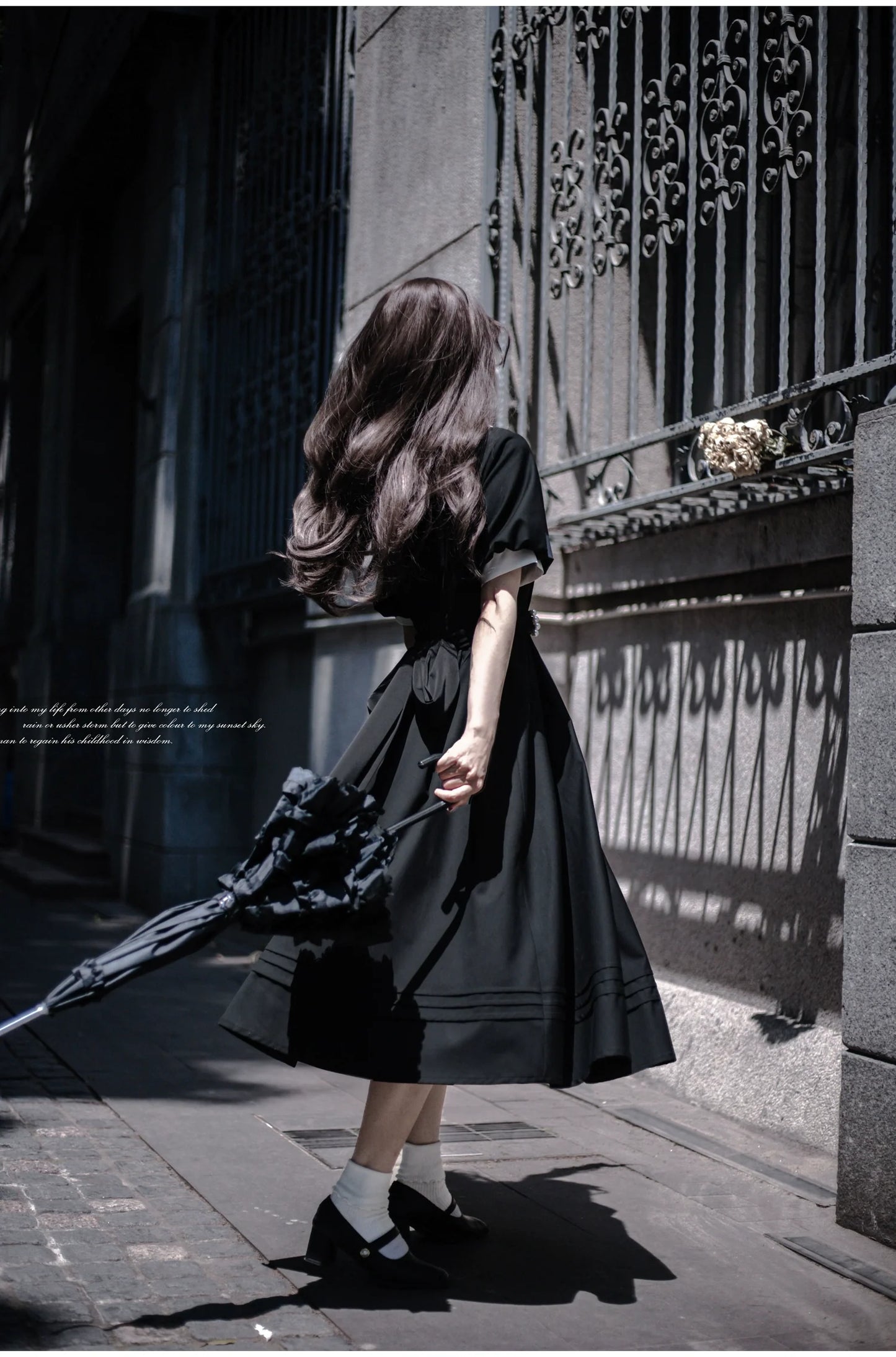 HuTaoMuJK - Thoughts - Vintage Lolita OP Dress Square Neckline Black Lolita Dress