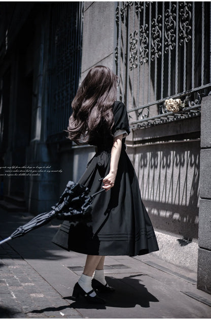 HuTaoMuJK - Thoughts - Vintage Lolita OP Dress Square Neckline Black Lolita Dress