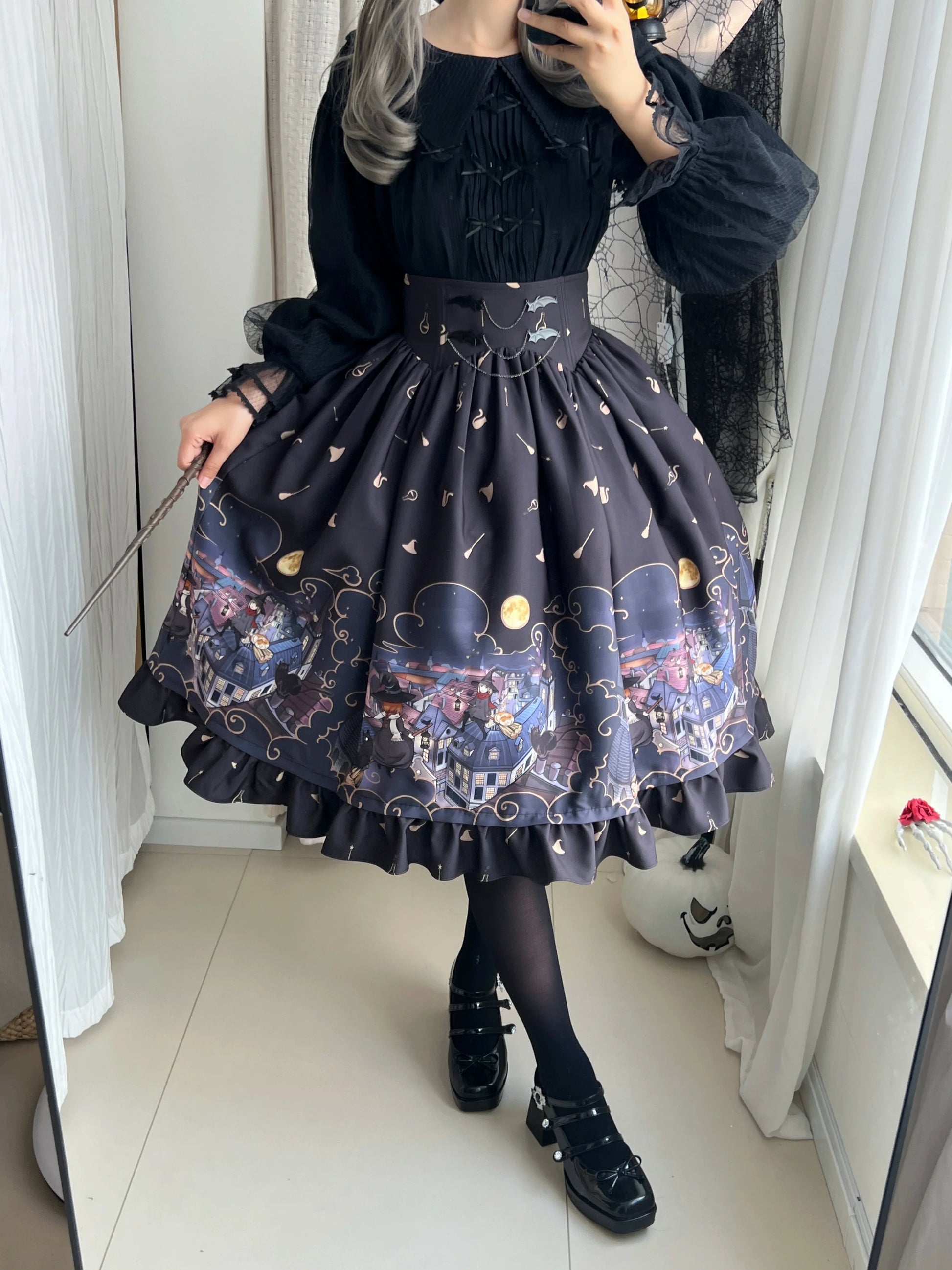 Magic Tea Party - Witching Night - Gothic Lolita SK Halloween Chiffon Skirt