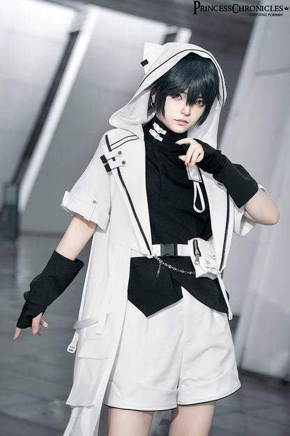 Princess Chronicles - White Cat - Futuristic Style Cool Lolita Pants Suit With Cat Ear Coat