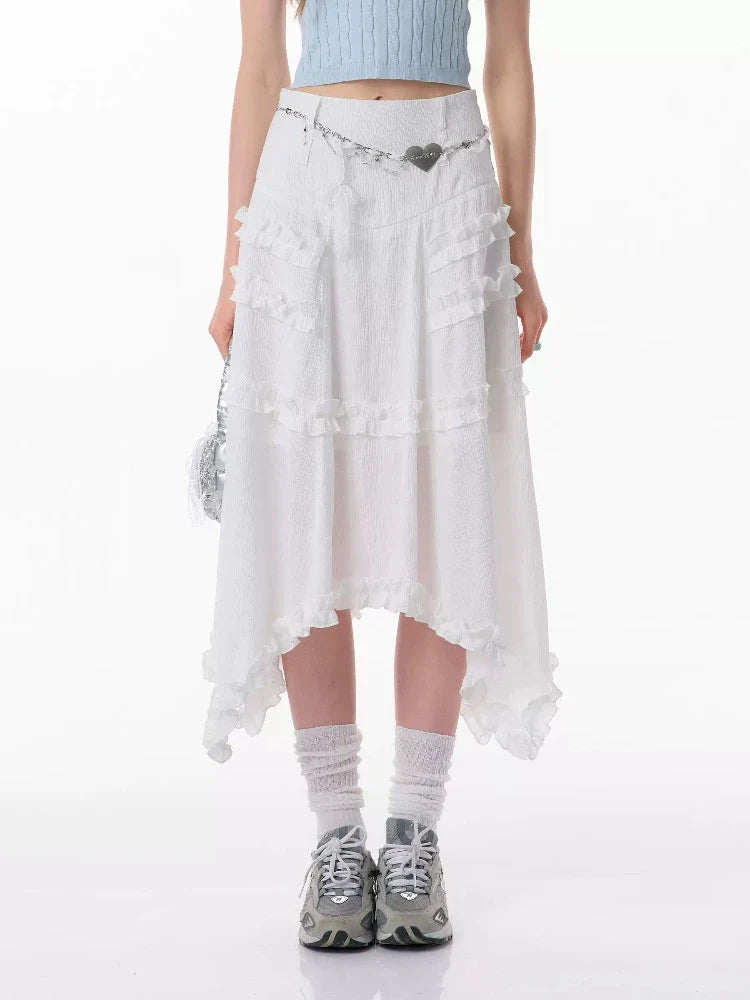 High waist slim lace white skirt【s0000007832】