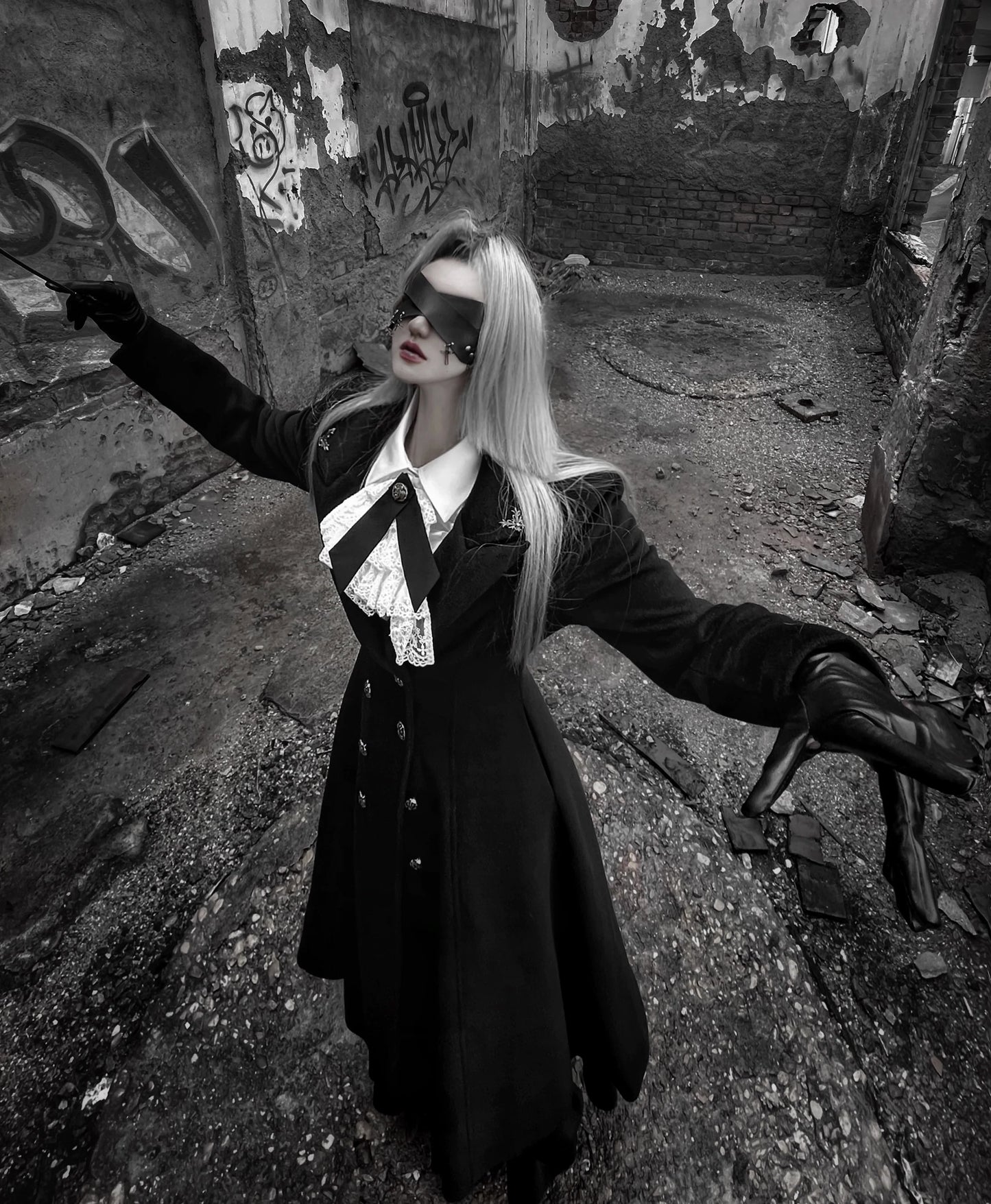 Nightingale Girl - Downfall Dawn - Gothic Lolita Black Double-Breasted Coat