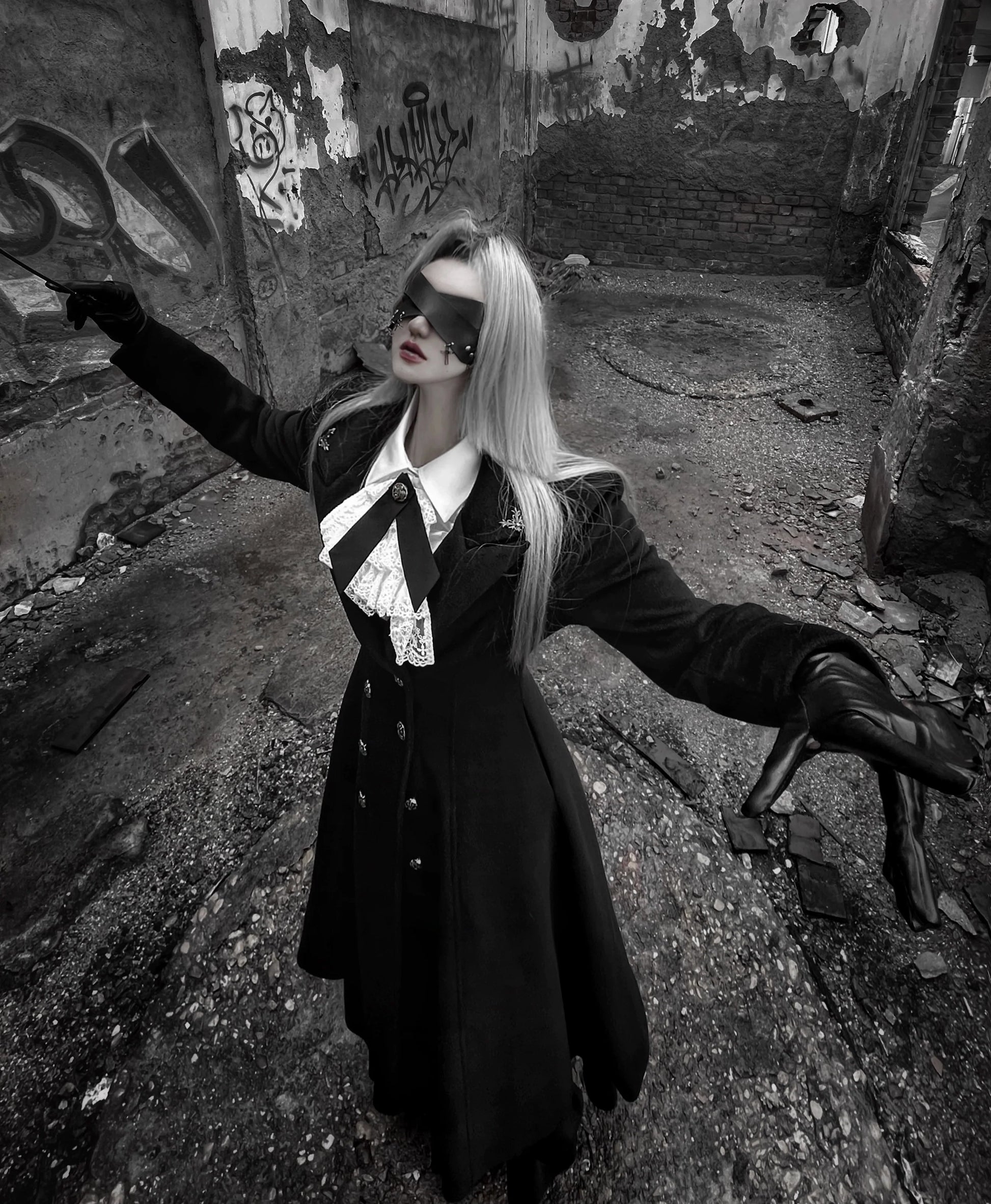 Nightingale Girl - Downfall Dawn - Gothic Lolita Black Double-Breasted Coat