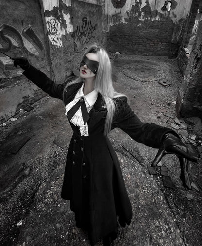 Nightingale Girl - Downfall Dawn - Gothic Lolita Black Double-Breasted Coat