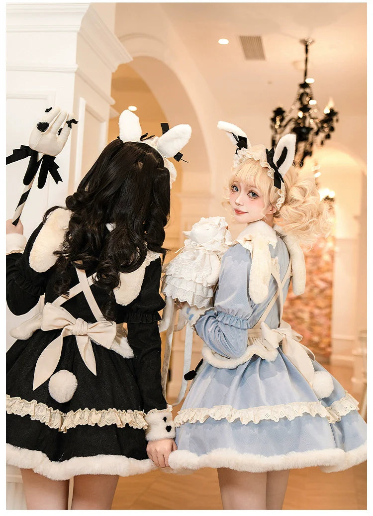 With PUJI - Rabbit&Alice - Sweet Twin Lolita OP Dress Doll Apron Dress Set