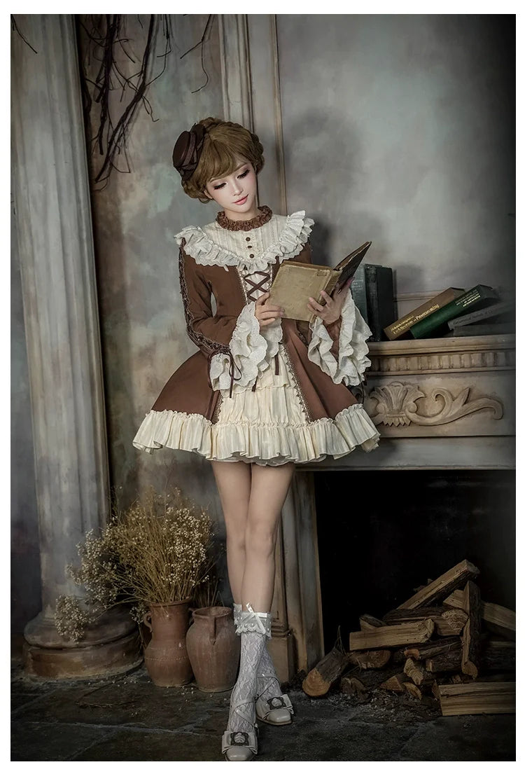 With PUJI - Walnut Box - Classic Lolita OP Dress Suit, Flared Sleeve