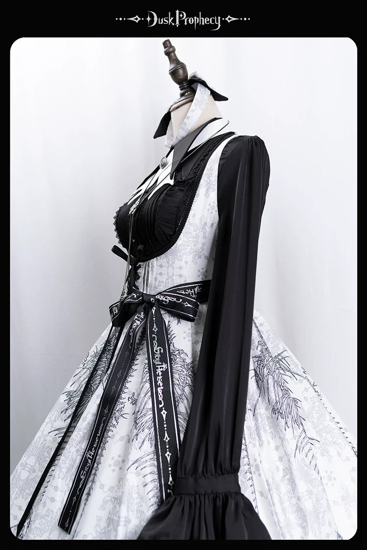 DuskProphecy - Coccyx - Elegant Lolita Dress High Waist Fishbone Print JSK Set