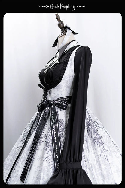 DuskProphecy - Coccyx - Elegant Lolita Dress High Waist Fishbone Print JSK Set