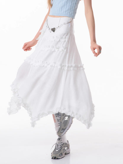 High waist slim lace white skirt【s0000007832】