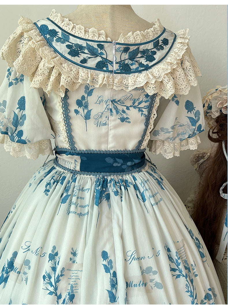 NanShengGe - Mulberry Poem - Country Lolita Printed Dress with Cardigan Set