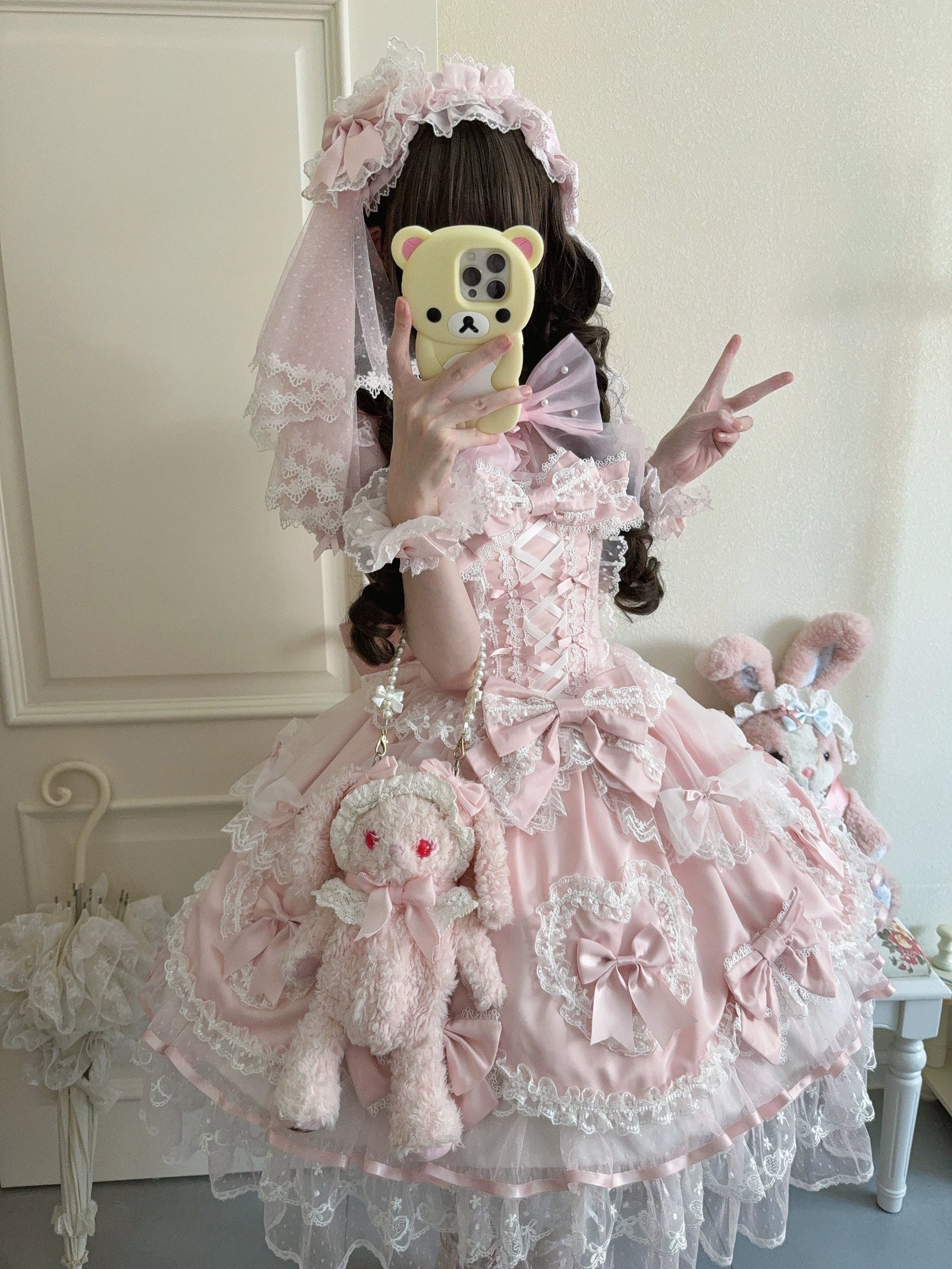 Sugar Girl - Velvet Sweetheart - Doll-like Sweet Lolita Jumper Dress, Bow Accents