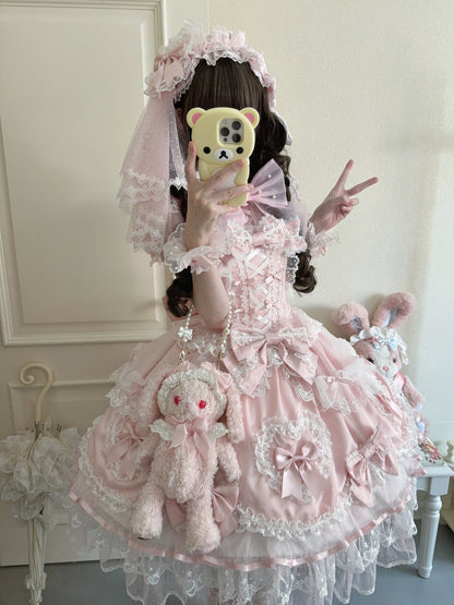 Sugar Girl - Velvet Sweetheart - Doll-like Sweet Lolita Jumper Dress, Bow Accents