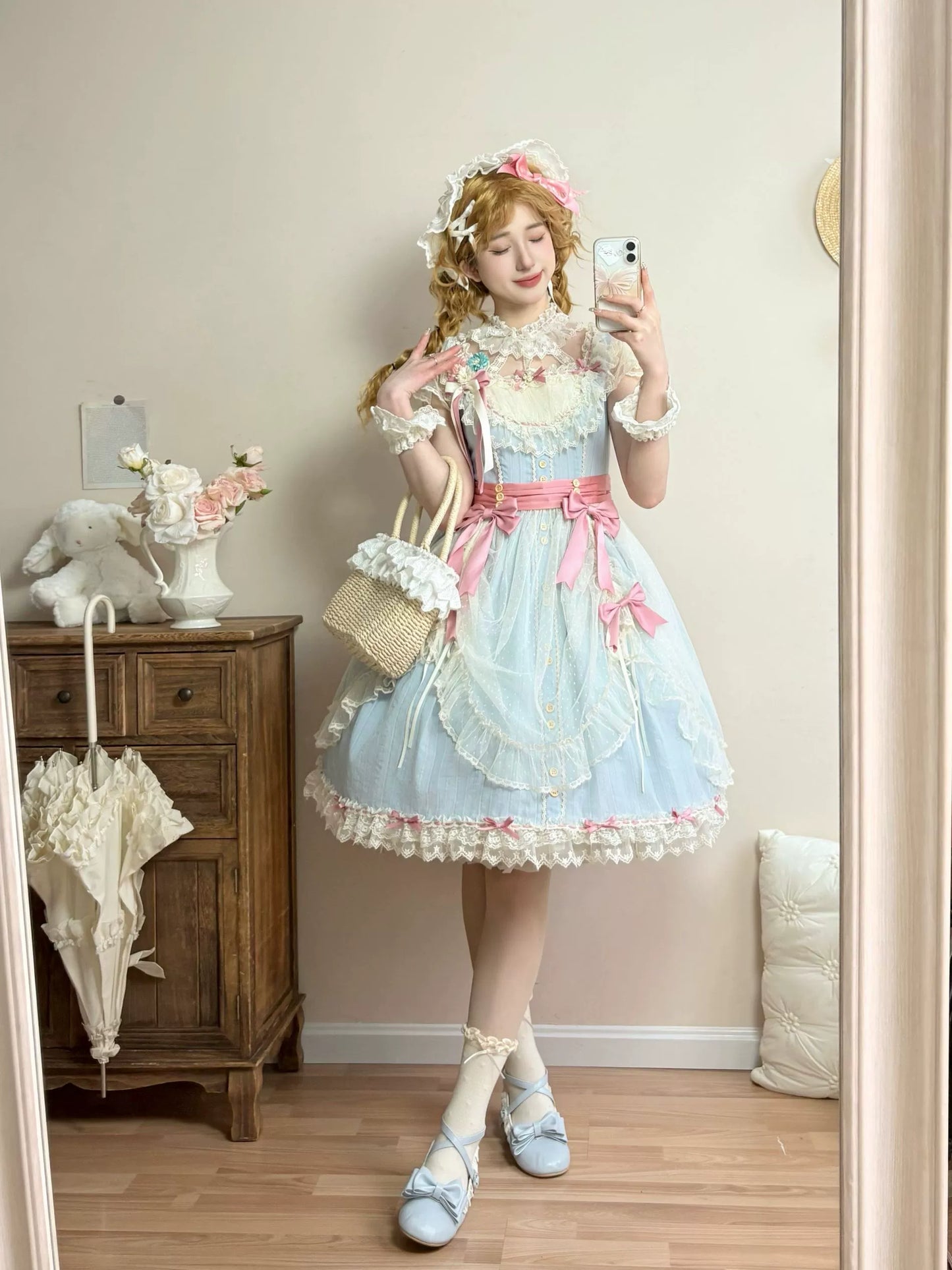Uncle's Workshop - Fluttering Cherry Spring Strings - Cotton Sweet Lolita JSK Dress