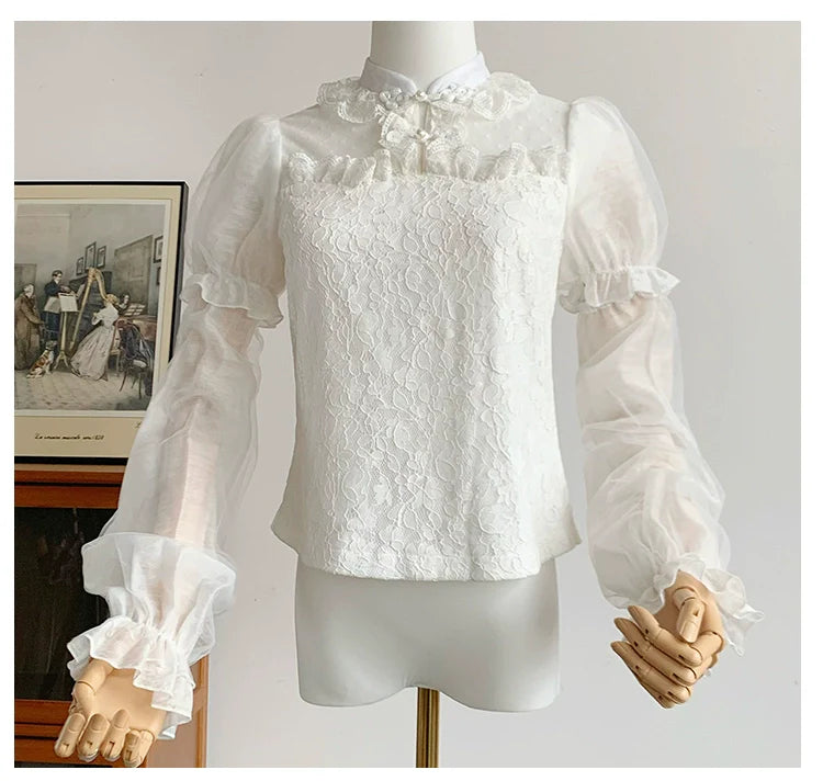With PUJI - Moon Gauze - Qi Lolita Blouse Chinese Style Shirt