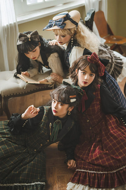 Miss Point - Rose - Elegant Lolita Fishbone Grid Skirt Customized