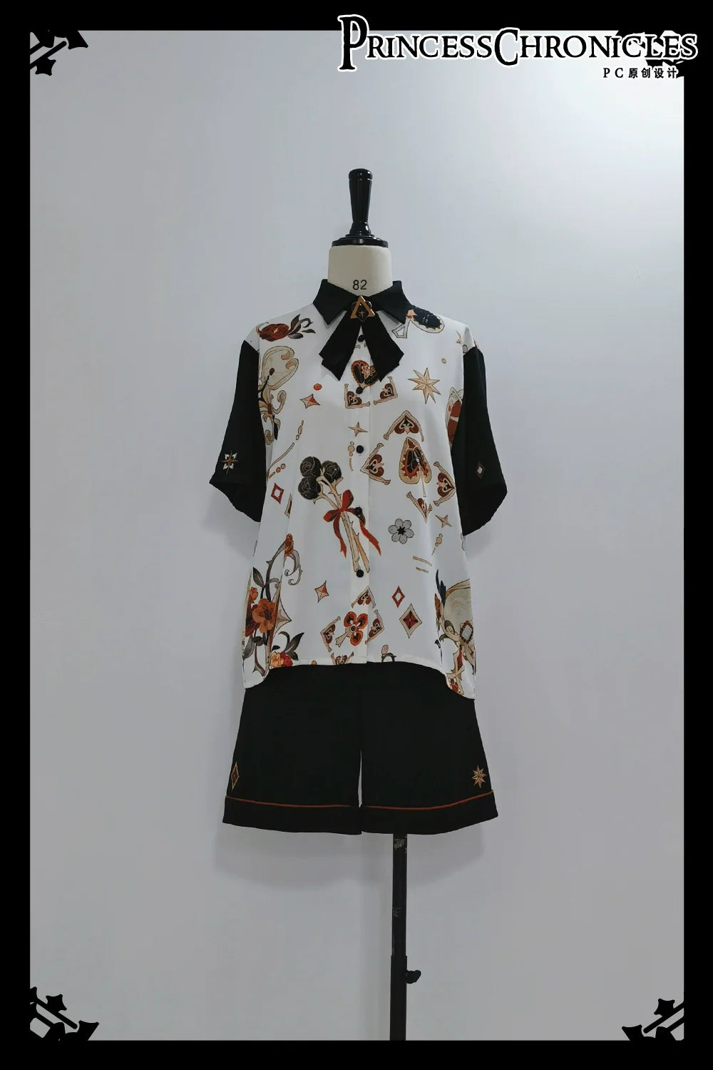 Princess Chronicles - Floral Intoxication - Retro Ouji Lolita Shirt Floral Short Sleeve Shirt and Embroidered Black Shorts
