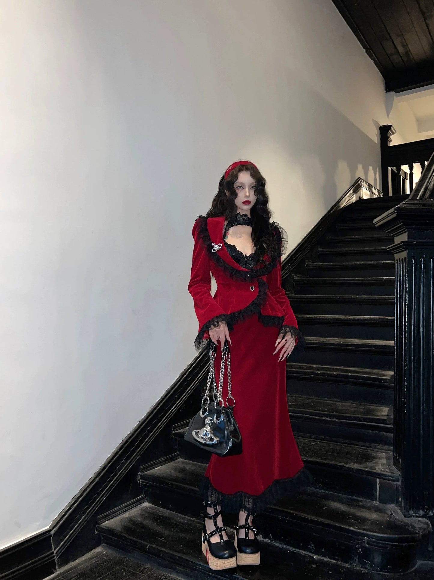 BLACKLIST - Poisonous Apple - Christmas Lolita Dress Bungundy Fishtail Skirt Set