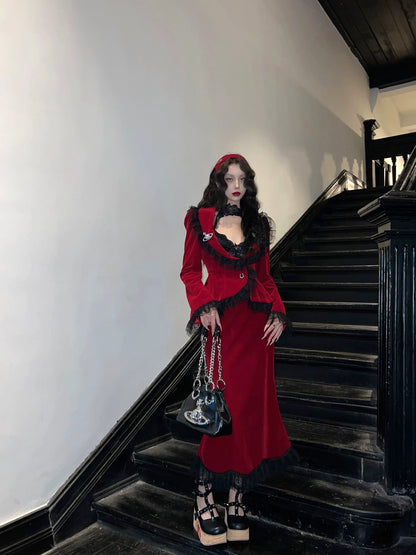 BLACKLIST - Poisonous Apple - Christmas Lolita Dress Bungundy Fishtail Skirt Set