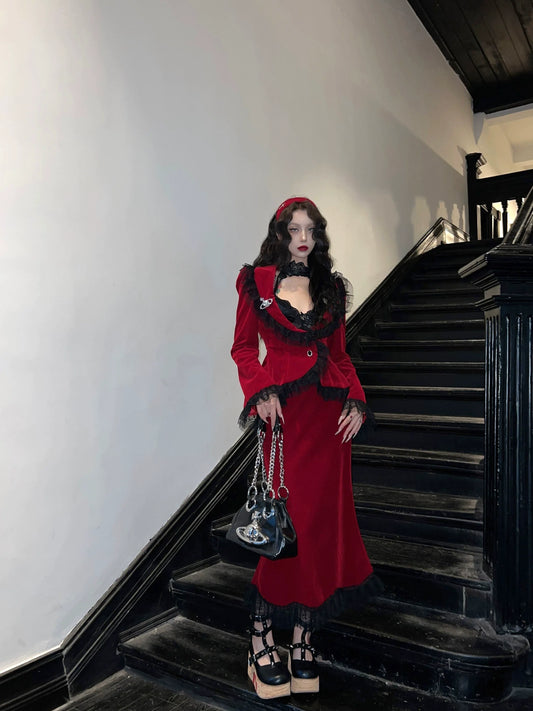 BLACKLIST - Poisonous Apple - Christmas Lolita Dress Bungundy Fishtail Skirt Set