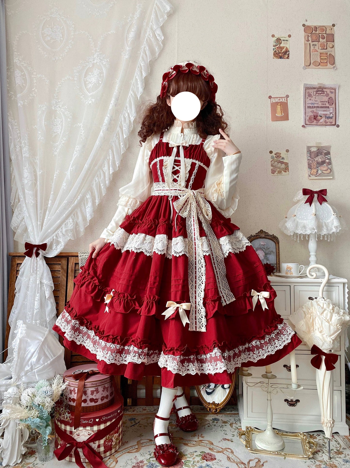 Qianmu - Lilianne - Elegant Lolita Ruffled Hem JSK Dress Multicolors