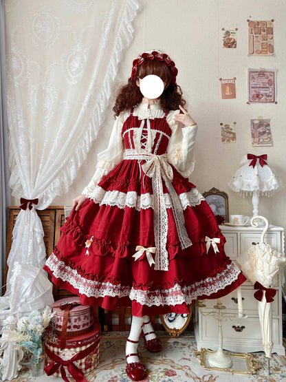 Qianmu - Lilianne - Elegant Lolita Ruffled Hem JSK Dress Multicolors