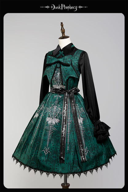 DuskProphecy - Coccyx - Elegant Lolita Dress High Waist Fishbone Print JSK Set