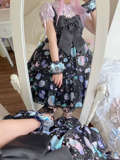 CheeseCat - Sweet Lolita Lace Cuffs Seashell Embroidery Ribbon Bow