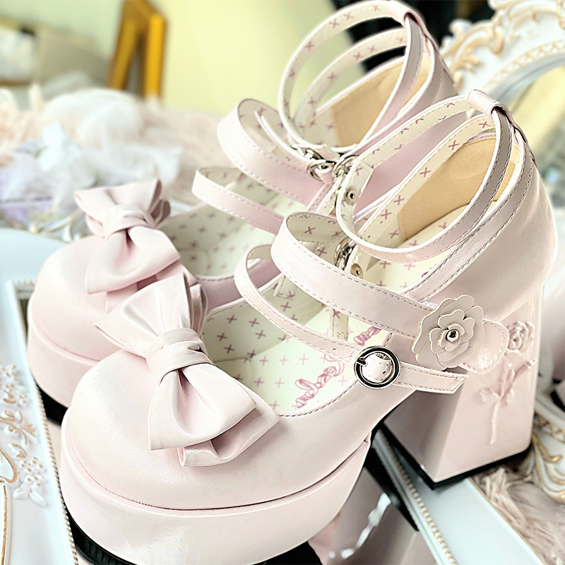 Dreamland - 11 cm Sweet Lolita Shoes with High Platform & Rose Print Heel