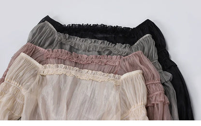 Balladeer - Classic Lolita Shirt Puff Sleeves Open Shoulder Blouse