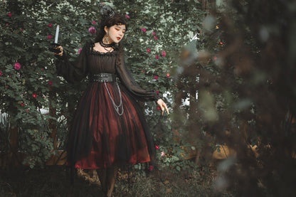 Cornfield Lolita - The Girl Assassin - Halloween Gothic Lolita Irregularly Hemline Dress