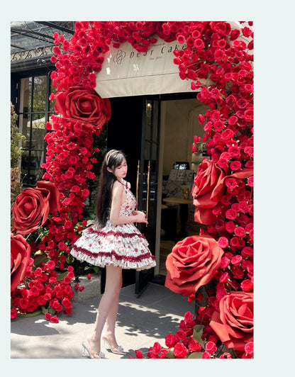 Diamond Honey Lolita - Heart Rose - Vintage Lolita Jumper Dress Retro Rose Lolita JSK