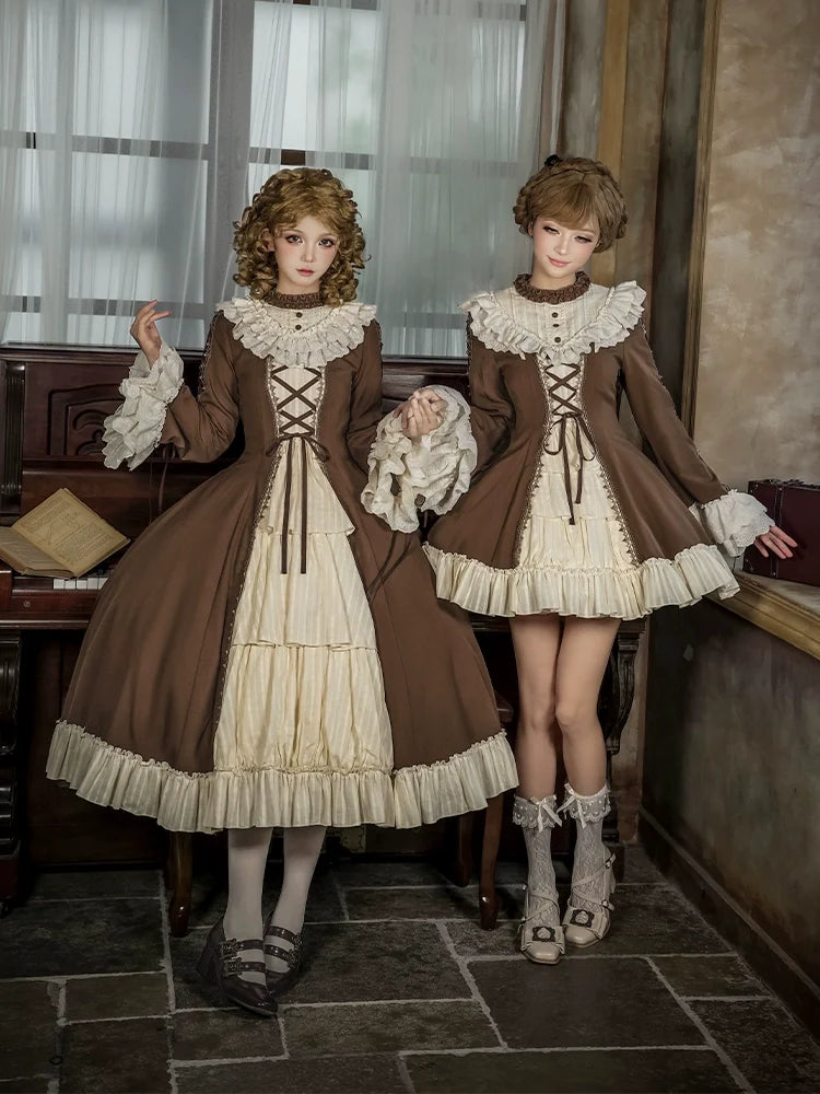 With PUJI - Walnut Box - Classic Lolita OP Dress Suit, Flared Sleeve