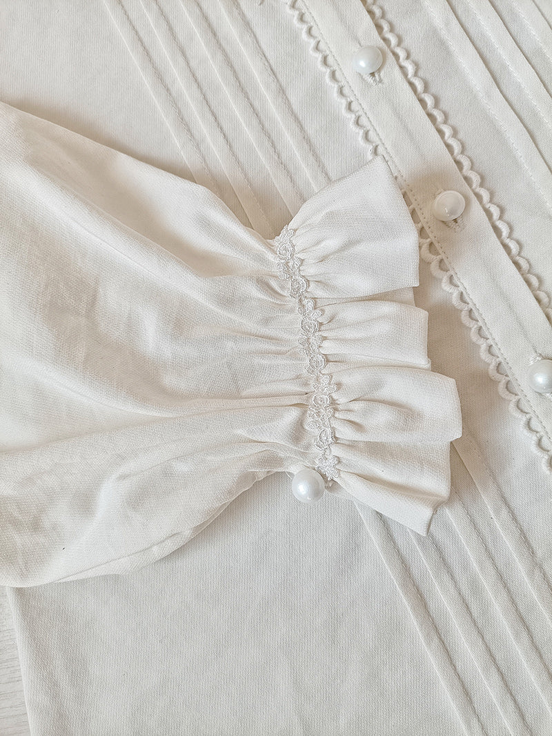 Youlan Lane - Daily Lolita Shirt lace Ruffled Blouse Round Neck