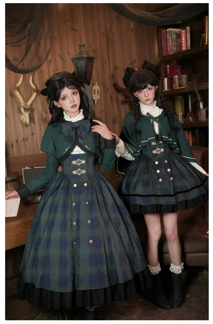With PUJI - Berlin Souvenir - Plaid Preppy Style Lolita Bust Supporting JSK Outfit