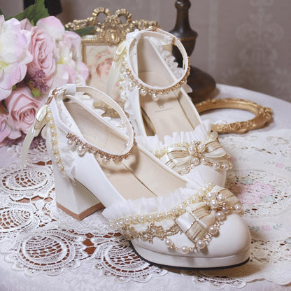 One Night - Handmade White Wedding Lolita Heel Shoes